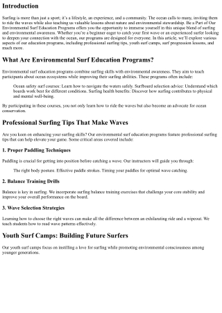 Be a Part of Our Environmental Surf Education Programs