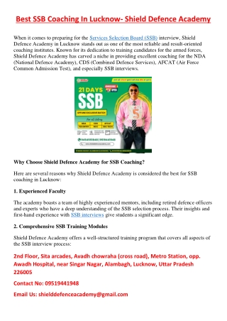 Best SSB Interview Coaching In Lucknow, India