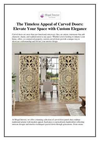 The Timeless Appeal of Carved Doors Elevate Your Space with Custom Elegance