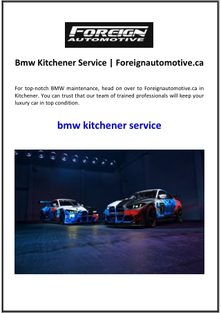 Bmw Kitchener Service  Foreignautomotive.ca