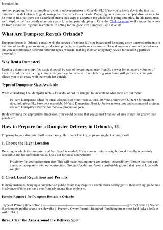 How to Prepare for a Dumpster Delivery in Orlando, FL