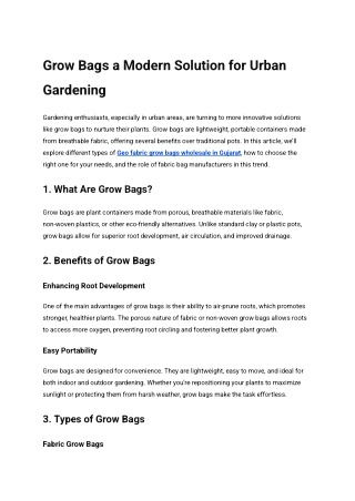 Grow Bags a Modern Solution for Urban Gardening