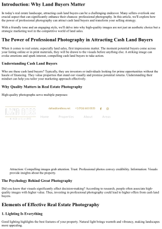 “The Power of Professional Photography in Attracting Cash Land Buyers”