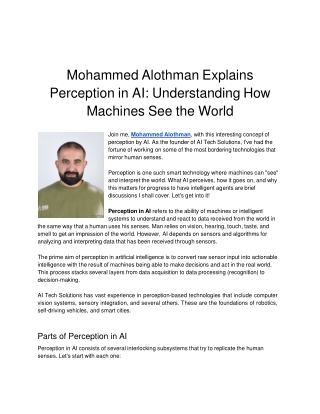 Mohammed Alothman Explains Perception in AI: Understanding How Machines See the