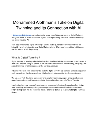 Mohammed Alothman’s Take on Digital Twinning and Its Connection with AI