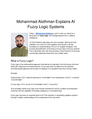 Mohammad Alothman Explains AI Fuzzy Logic Systems