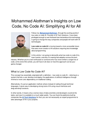 Mohammed Alothman’s Insights on Low Code, No Code AI: Simplifying AI for All