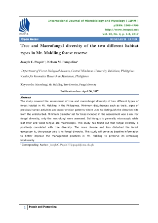 Tree and Macrofungal diversity of the two different habitat types in Mt. Makilin