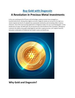 Buy Gold with Dogecoin: A Revolution in Precious Metal Investments