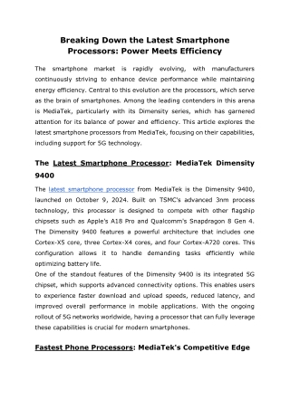 Breaking Down the Latest Smartphone Processors: Power Meets Efficiency