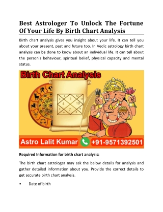 Best Astrologer To Unlock The Fortune Of Your Life By Birth Chart Analysis