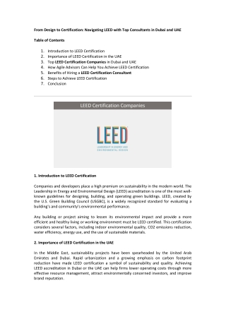 From Design to Certification: Navigating LEED with Top Consultants in Dubai and