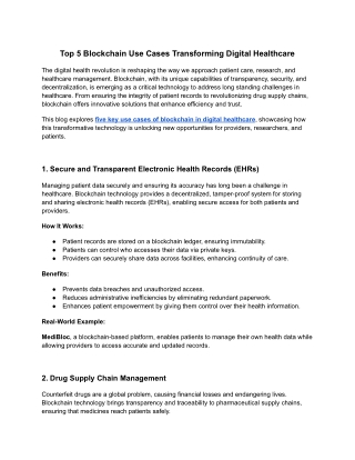 Top 5 Blockchain Use Cases Transforming Digital Healthcare