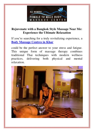 Rejuvenate with a Bangkok Style Massage Near Me Experience the Ultimate Relaxation