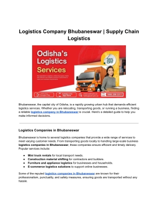 Logistics Company Bhubaneswar | Supply Chain Logistics