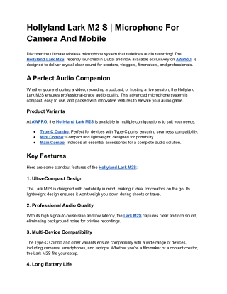 Hollyland Lark M2 S | Microphone For Camera And Mobile