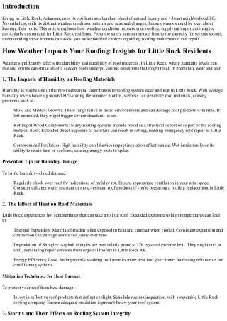 How Weather Condition Impacts Your Roofing: Insights for Little Rock Citizens