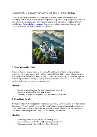 Majestic Castles of Germany You Can Visit with a Europe Holiday Package