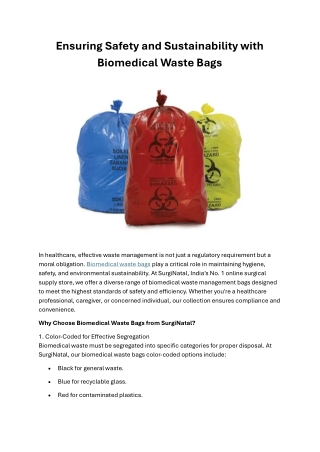 Ensuring Safety and Sustainability with Biomedical Waste Bags