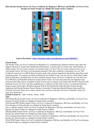 (View PDF) Instant Vortex Air Fryer Cookbook for Beginners: 800 Easy and Healthy