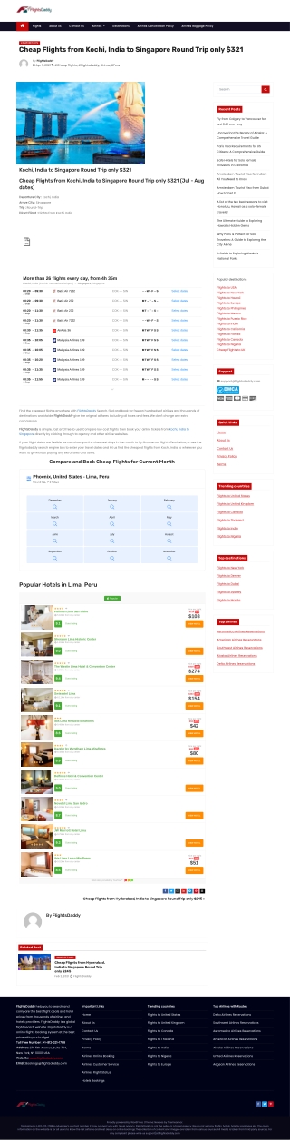 Cheap Flights from Kochi, India to Singapore Round Trip only $321