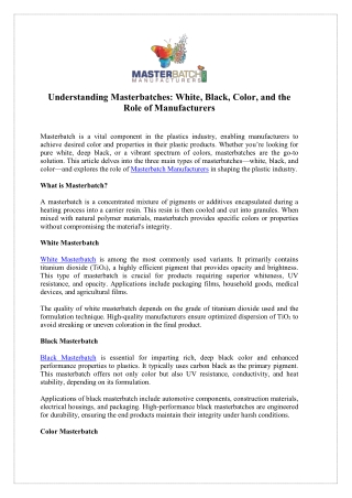 Try Black Masterbatch – Durable and Reliable for Your Needs