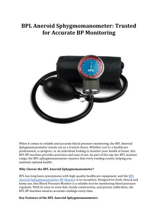 BPL Aneroid Sphygmomanometer: Trusted for Accurate BP Monitoring