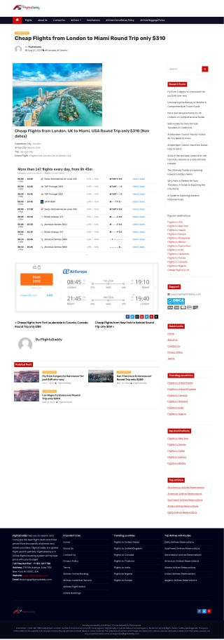 Cheap Flights from London to Miami Round Trip only $310
