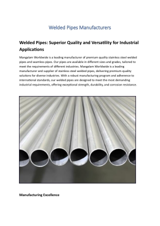 Welded Pipes Manufacturers