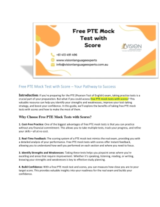 Free PTE Mock Test with Score – Your Pathway to Success