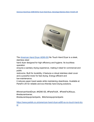 American Hand Dryer AD90-SS No Touch Hand Dryer, Advantage Stainless Steel _ PartsFe UK