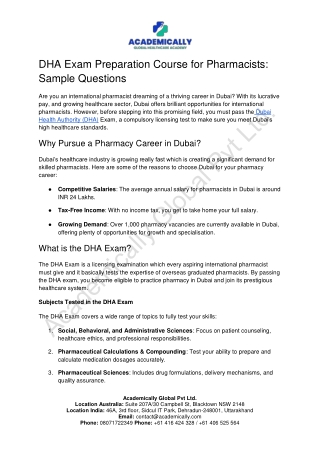 DHA Exam Preparation Course for Pharmacists: Sample Questions