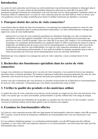 Comment Choisir Votre Fournisseur de Cartes de Visite Connectées?