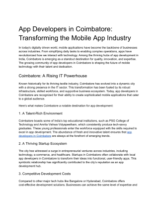 App Developers in Coimbatore: Transforming the Mobile App Industry