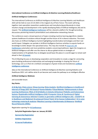 Artificial Intelligence & Machine Learning/Robotics/Healthcare