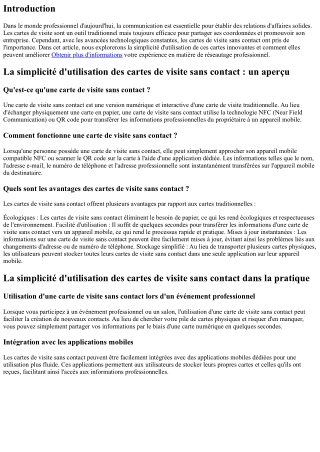 La simplicité d'utilisation des cartes de visite sans contact