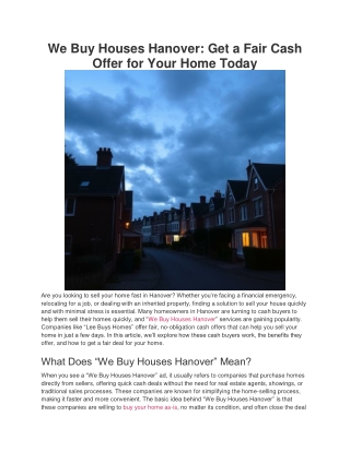 We Buy Houses Hanover_ Get a Fair Cash Offer for Your Home Today