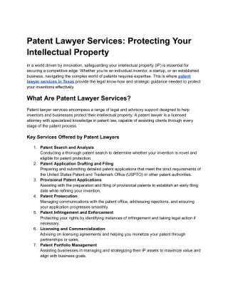 Patent Lawyer Services- Protecting Your Intellectual Property