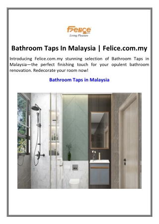 Bathroom Taps In Malaysia | Felice.com.my