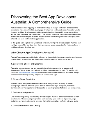 Discovering the Best App Developers Australia: A Comprehensive Guide