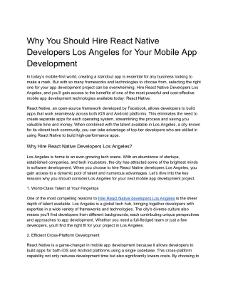 Hire React Native Developers Los Angeles