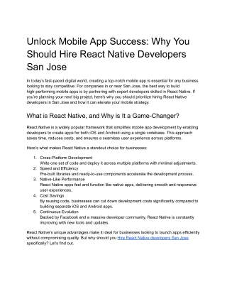 Hire React Native Developers San Jose