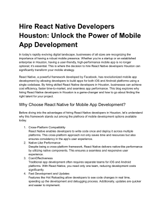 Hire React Native Developers Houston: Unlock the Power of Mobile App Development