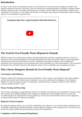 Eco-Friendly Waste Disposal with Dumpster Rentals in Orlando