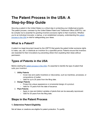The Patent Process in the USA- A Step-by-Step Guide