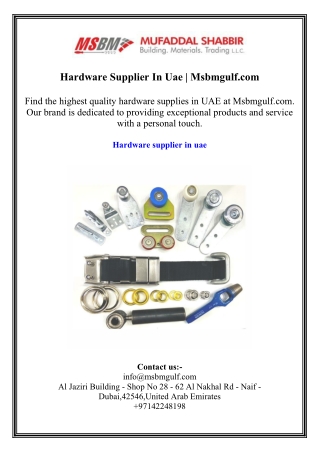 Hardware Supplier In Uae  Msbmgulf.com