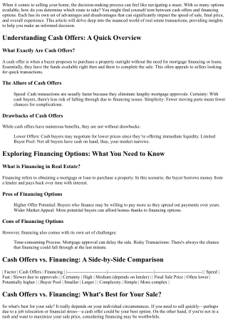 Cash Offers vs. Financing: What's Best for Your Sale?