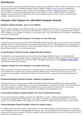 Orlando's Best Options for Affordable Dumpster Rentals