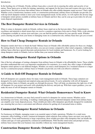 Military Bases in Orlando: Reliable Providers of Dumpster Rentals