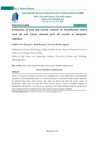 Evaluation of lead and arsenic content of Azardirachta indica seed oil and Citru